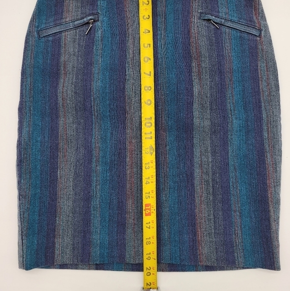 Etcetera Denim Blue Strip Retro Skirt Knee Length - Picture 11 of 15